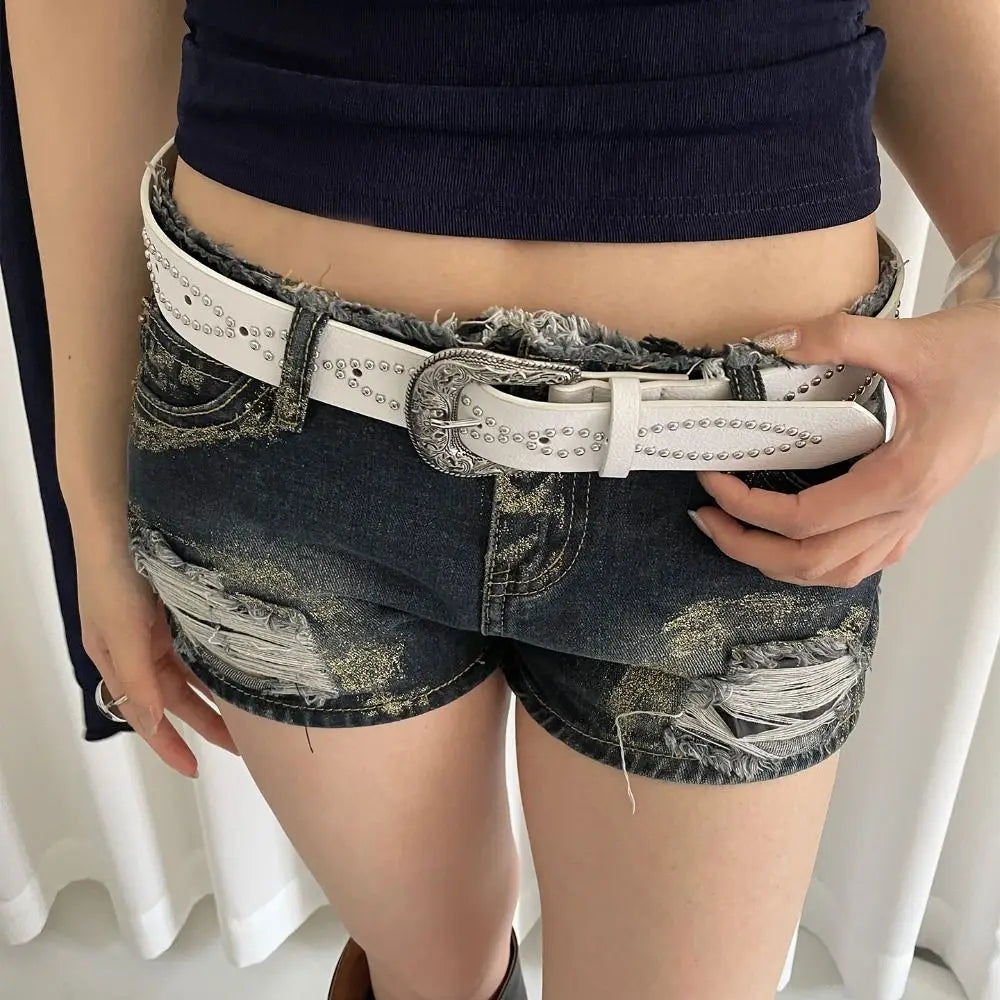 Fashion Rhinestone Women's Belt PU Leather Ethnic Style Rivet Waist Belt Punk Gothic Dress Jeans Belt Daily Qme