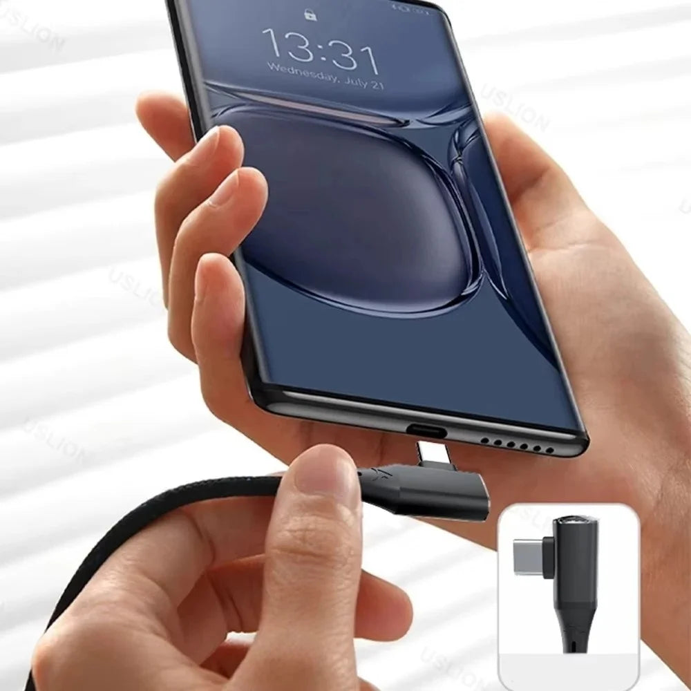 120W 6A USB C to Type C Fast Charging Cable 90 Degree Elbow USB Quick Charge 3.0 Data Line For iPhone 16 Xiaomi Oneplus Huawei Qme