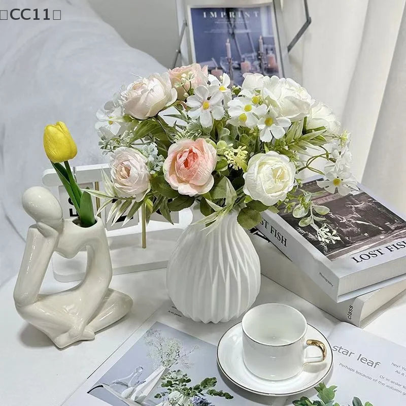 CC11Nordic Flower Vase Imitation Ceramic Plastic Living Room Desktop Qme