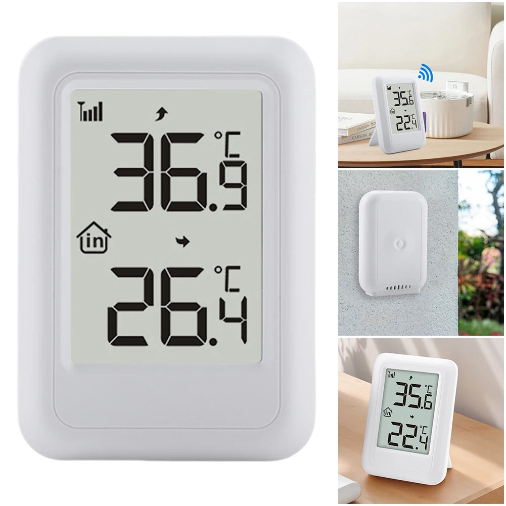 Wireless Thermometer with Hanging Hole Indoor Outdoor Thermometer with Support Frame Temperature Monitor for House Room Patio Qme