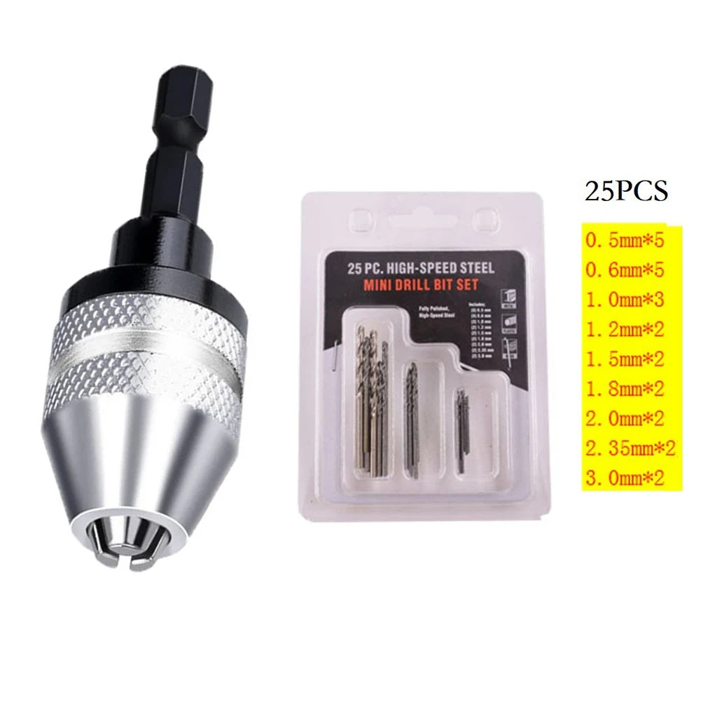 Drill Chuck With 0.3mm To 3.6mm Keyless Chuck Conversion Tools 1/4 Inch Hex Shank Screwdriver Quick Change Adapter Drill Bit Kit Qme 26PCS