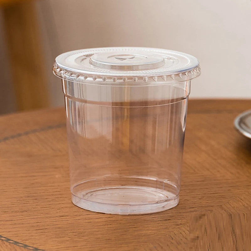 Durable Plastic Yogurt Parfait Cups Lids Pudding Clear Storage Can Qme Flat cover