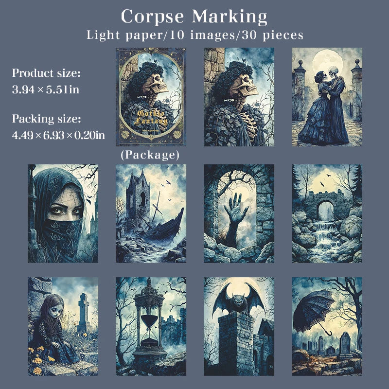 30sheets/bag Gothic Dark Fantasy Writing Paper for Journal Notebook DIY Scrapbooking Card Decoration Gift Wrapping Background Qme 5