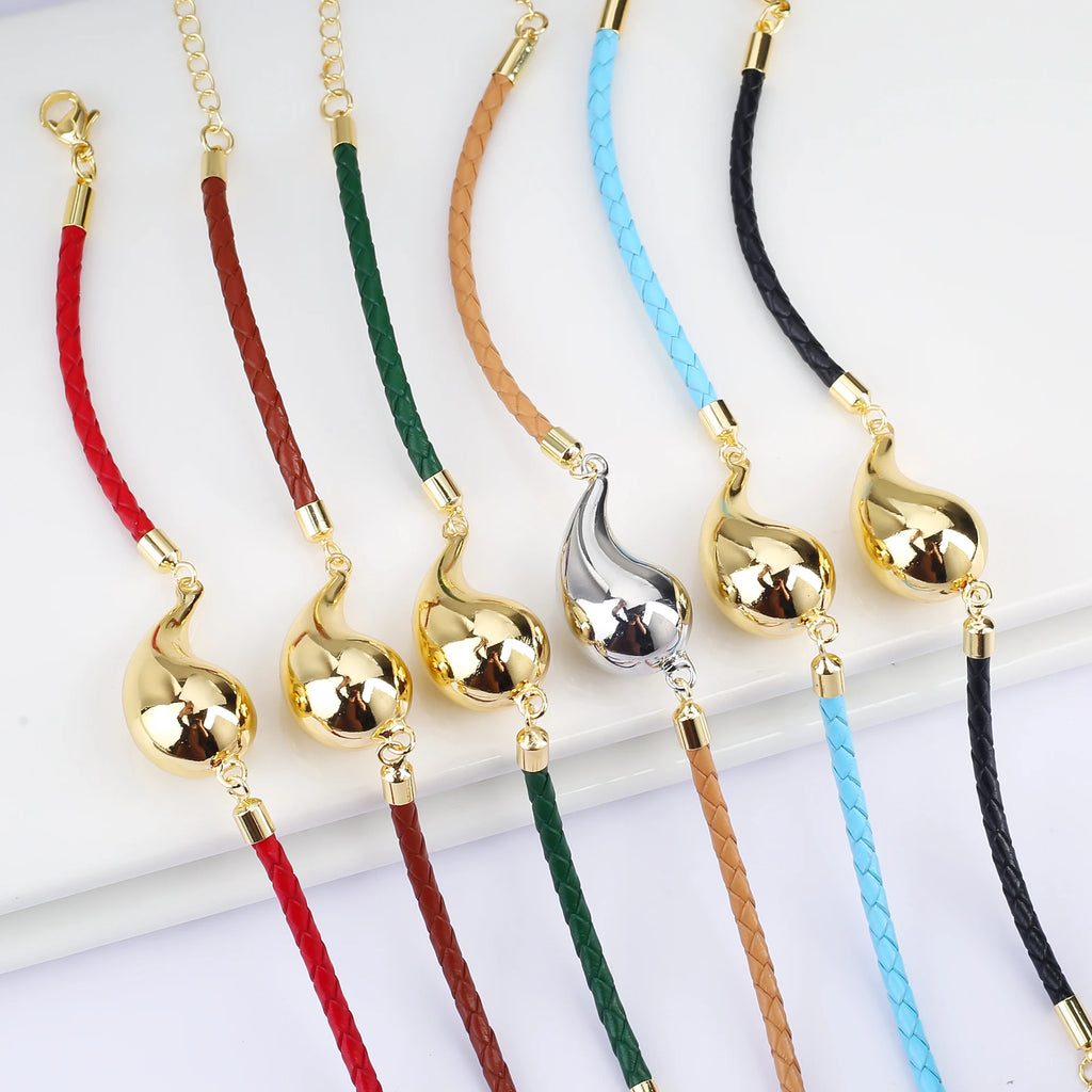 Simple Gold Plated Comma Leather Braided Adjustable Bracelet Fashion Women Water Drop Bracelet for Party Jewelry Gift Daily Wear Qme