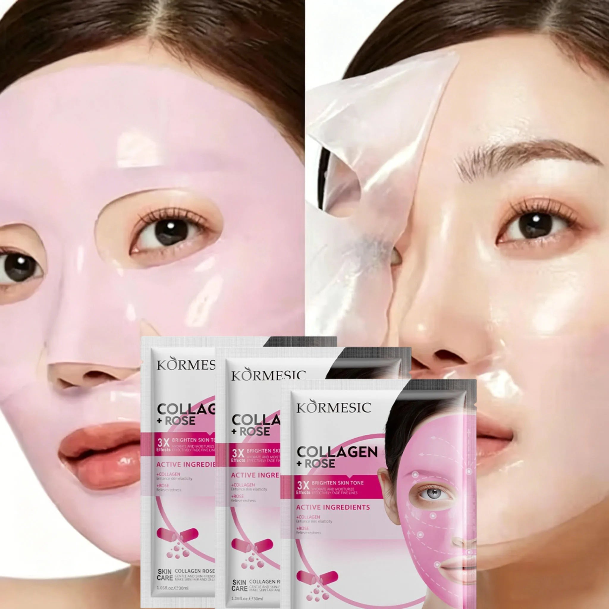 Collagen Anti Wrinkle Facial Mask Anti Aging Fade Fine Lines Firm Skin Moisturizing Brightening SkinCare Korean Cosmetics Qme