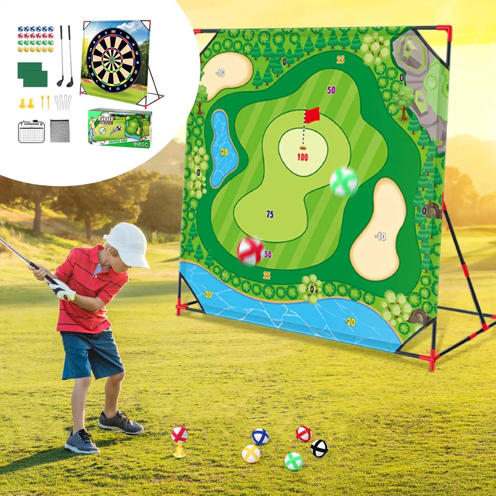 One Set Golf Battle Chipping Game Golf Hitting Mat Sports Activities Putting Practice Toy Swing Training Tool For Home Backyard Qme