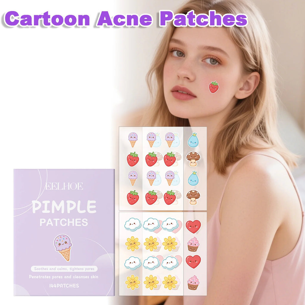 144pcs Cartoon Salicylic Acid Acne Patches Hydrocolloid Pimple Patches Invisible Facial Concealer Acne Patch Soothe Face Skin Qme