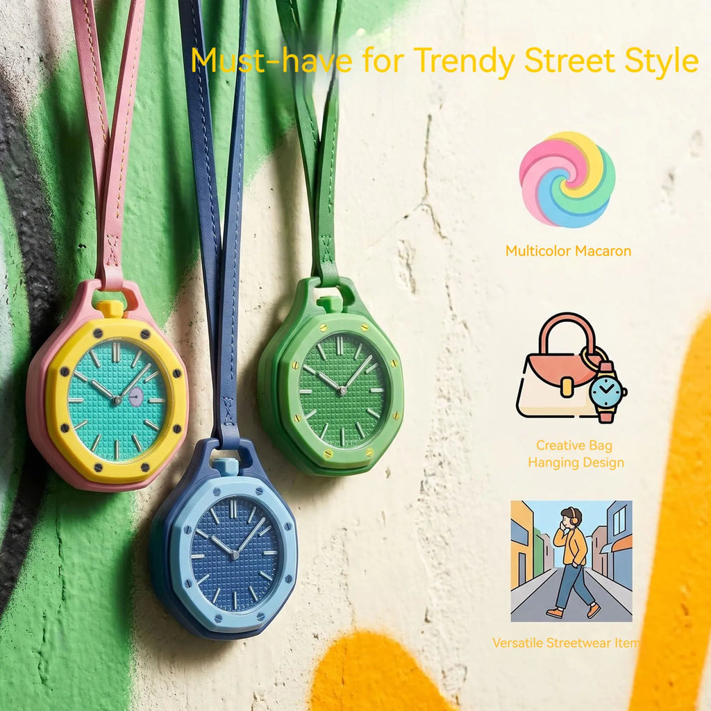 Octagonal Pocket Watch Necklace with PU Leather Lanyard Casual Hanging Watch Quartz Movement Candy Color Fashion Pendant Watches Qme