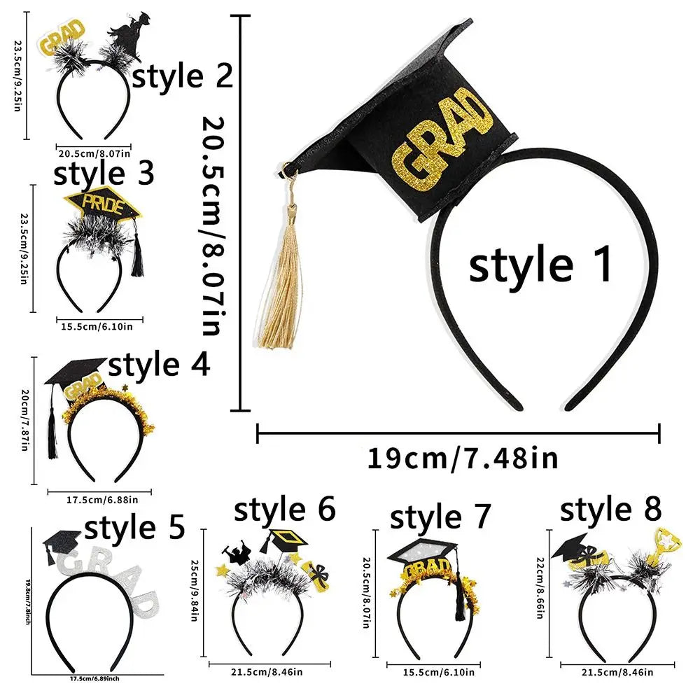 Celebrate Graduation Headband Non-slip Shiny Doctor Hat Hair Hoop with Tassels Glitter Graduation Cap Hairband Party Favors Qme