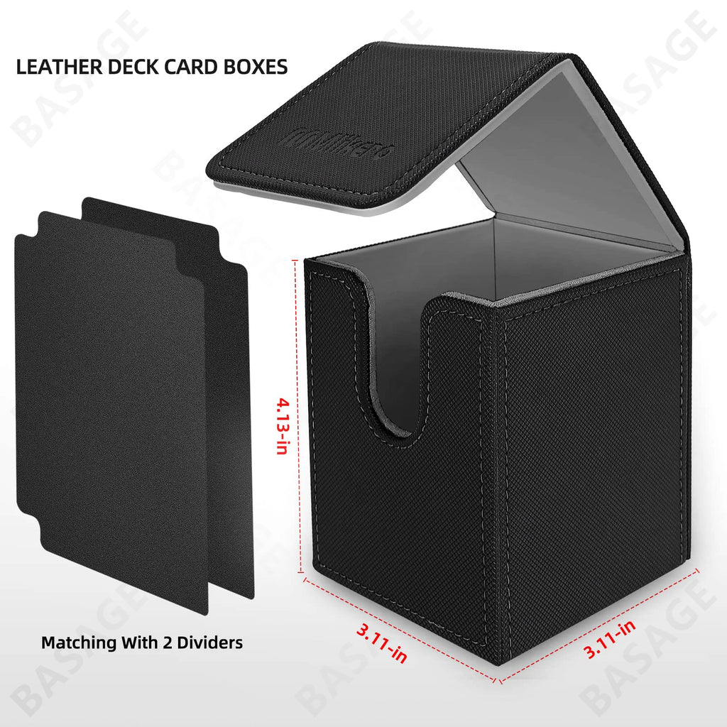 Card Fit For 100+Single Sleeved Cards With 2 Dividers, Leather Trading Commander Deck Box Compatible With Mtg Card Deck, Qme