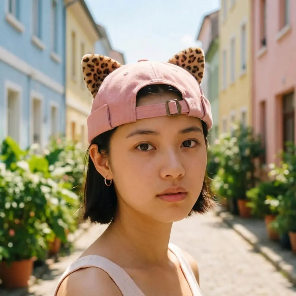 Simple Cute Cat Ears Brimless Hat Sweet Breathable Dome Melon Cap Qme