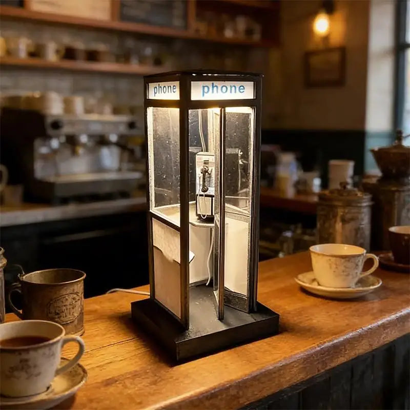 Phone Box Decorative Night Light Retro Vintage Tall Phonebooth Lamp Qme
