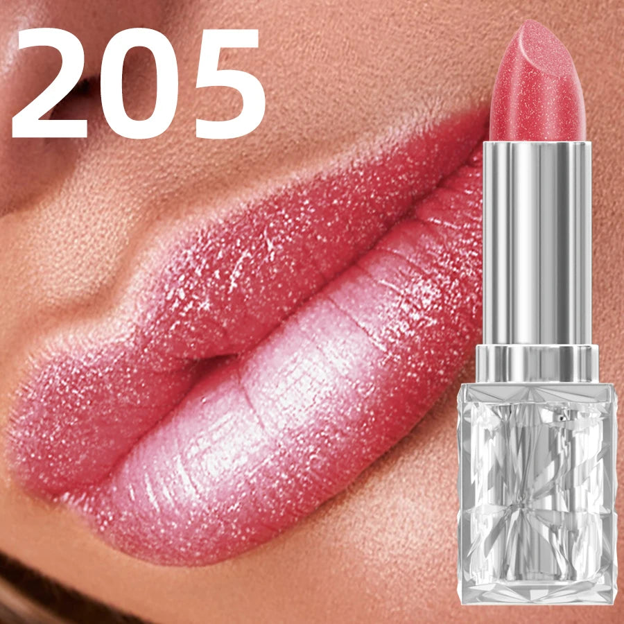 7 Colors Sparkling Metallic Finish Lipstick Hydrating Red Pink Qme 205