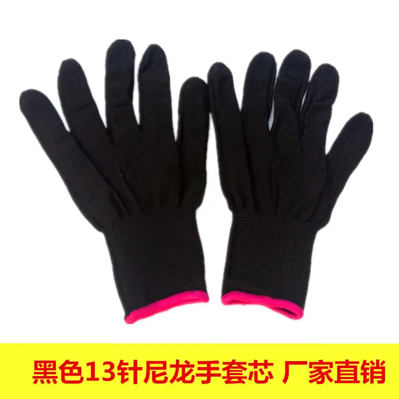 24PCS Black Large Size Thin Close-Fitting Elastic Breathable Anti-Wear 13G Nylon Work Glove Liner for Packaging Work Qme 24pcs