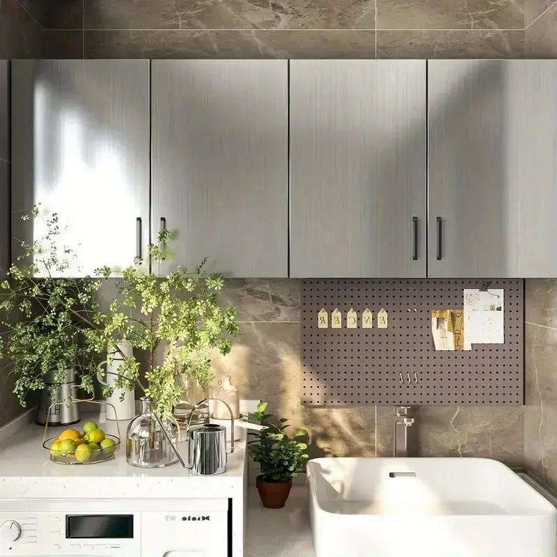 Stainless Steel Metal Waterproof Brushed Silver Wall Sticker Kitchen Qme