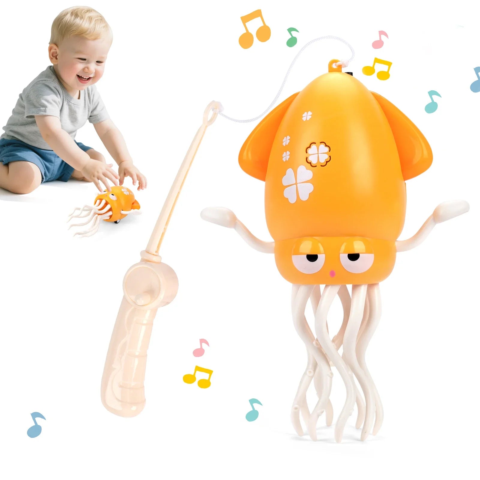 Electric Dancing Squid Toy Crawling Dancing Swinging Octopus Kid Electronic Pet Toddler Toy Birthday Gift With LED Lights &Music Qme YELLOW