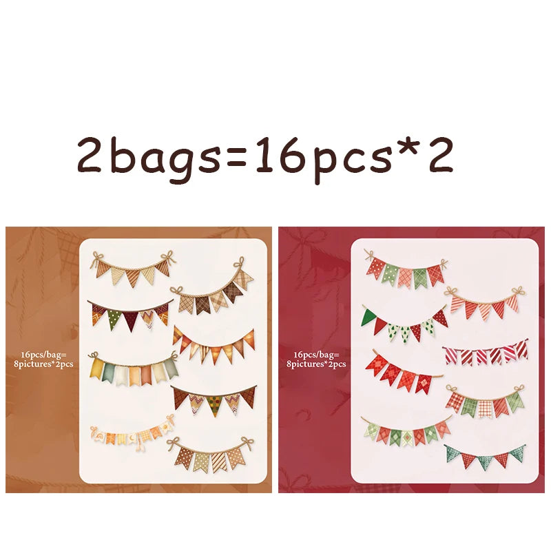 Colorful Bunting Decor Stickers, Retro Party Style for Junk Journal & Polaroid Decoration，Back to School Essentials Qme 2 bags-B