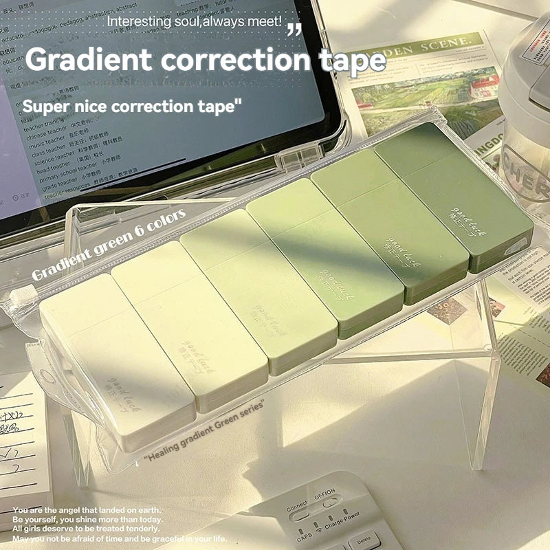 6Pcs High Appearance White Correction Tape Fast Clean Smooth Writing Tear Resistant Correction Tape Office School Stationery Qme big-green