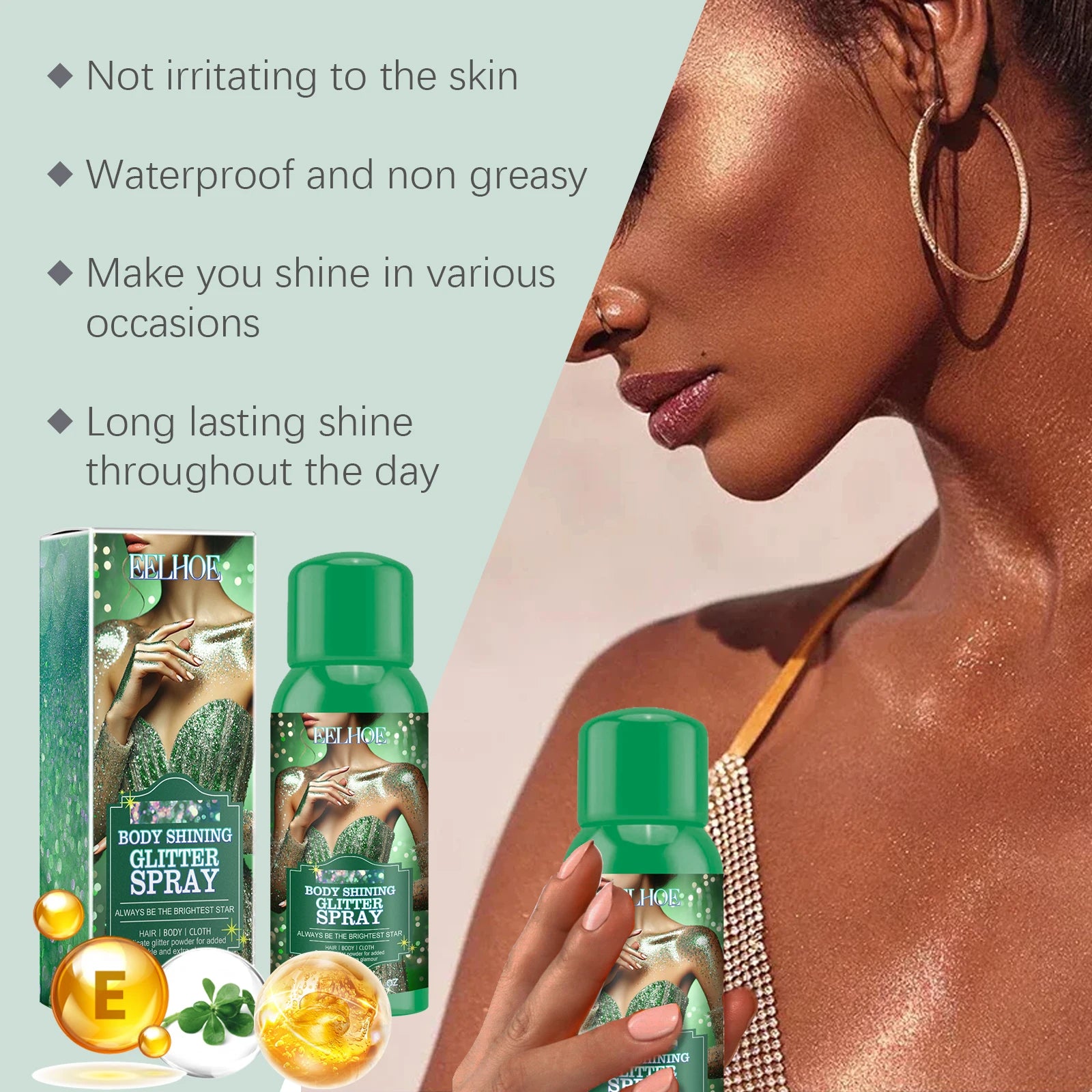 Shining Glitter Spray Fashion Highlighter Powder Spray for Hair Body Clothing Lasting Radiant Glow for Christmas Holiday Party Qme
