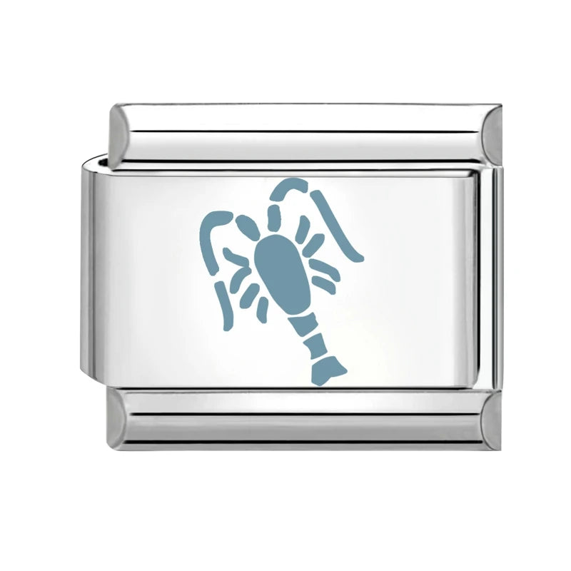 Cartoon Cute Blue Fishs Dolphin Laser Engraving Italian Charm Links