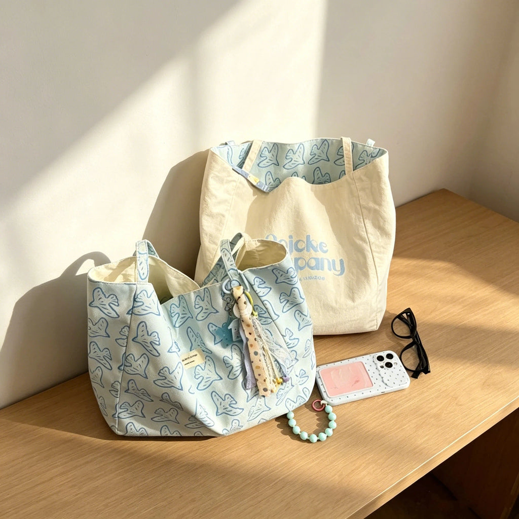 Lightweight Canvas Tote Bag Cute Pigeon Print Large Capacity For School Commute Shopping Daily Use Qme Blue one size
