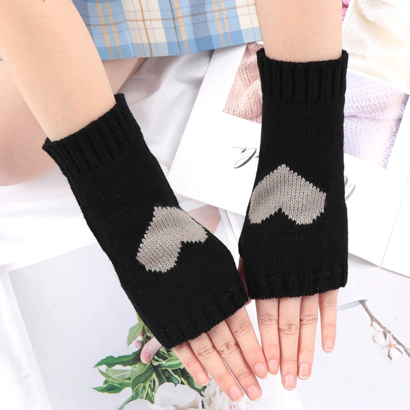 Women Gloves Stylish Hand Warmer Winter Glove Girls Arm Crochet Knitting Goth Lolita Heart Mitten Warm Fingerless Cosplay Gloves Qme