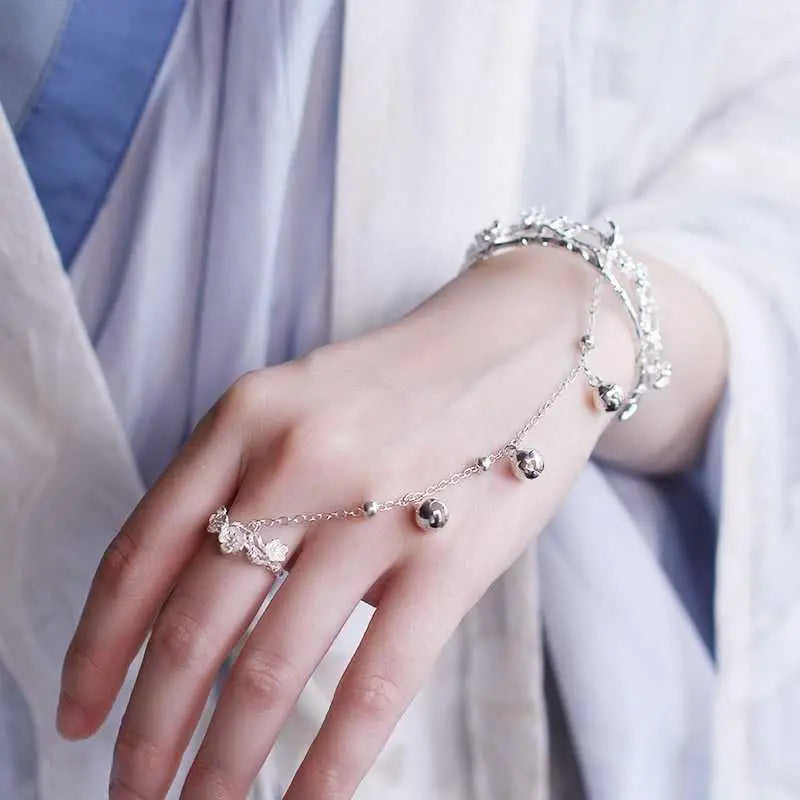Chinese Retro Butterfly Bell Water Drop Ring Bracelet Bangle Court Antique Open Bracelet Women's Girlfriend Fairy Fashion Gift Qme