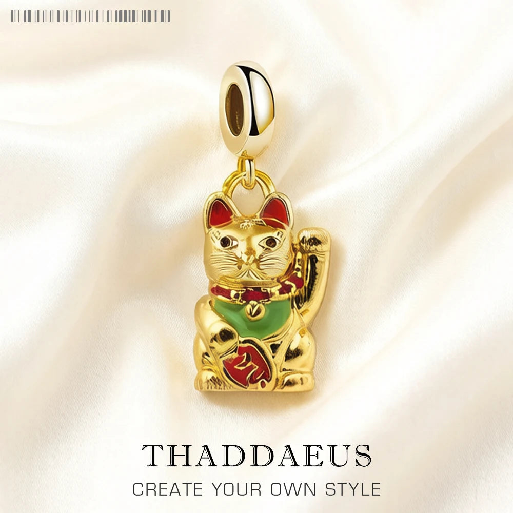 Lovely Cartoon Lucky Cat Toy Charm Pendant For Women Men Lover 925 Sterling Silver Gift Qme Ring