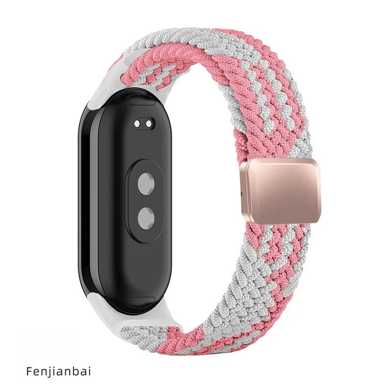 Breathable Elastic Nylon Braided Magnetic Watch Strap Adjustable Replacement Wristband For Xiaomi Watch 8 9 10 Accessory Qme powder white XiaoMi 10 9 8