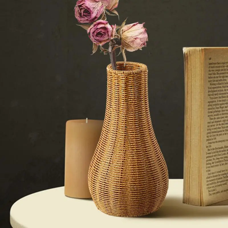 Rustic Vase Pampas Grass Home Decor Artistic Boho Woven Plant Holder Qme