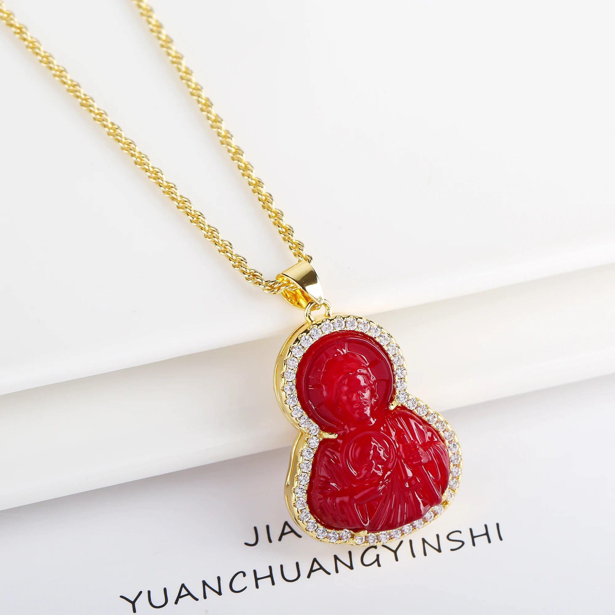 Punk Religious Character Judas Zirconia Pendant Necklace Fashion for Man Woman Christian Catholic St. Jude Jewelry Daily Wear Qme Red 1