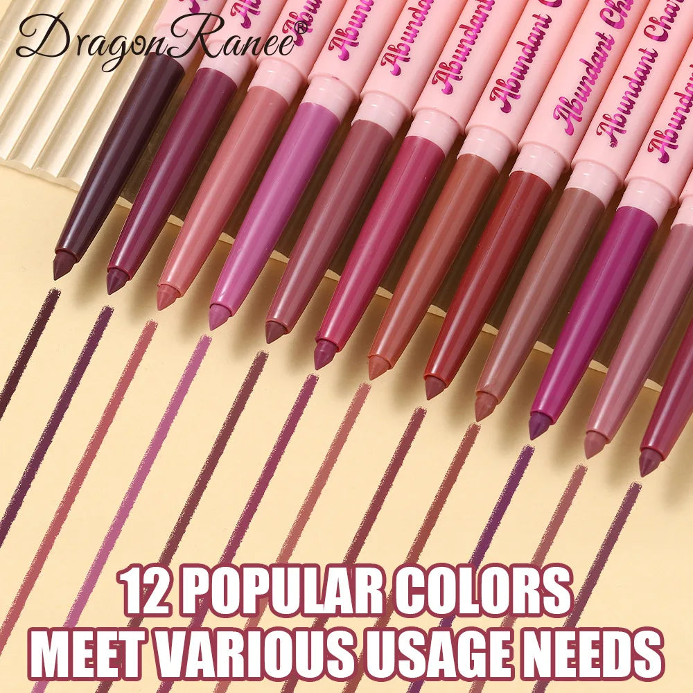 12 Colors Matte Lip Liner Pen Nude Pink Lip Contour Stick Waterproof Long-Lasting Outline Non-Drying Automatic Lipstick Makeup Qme