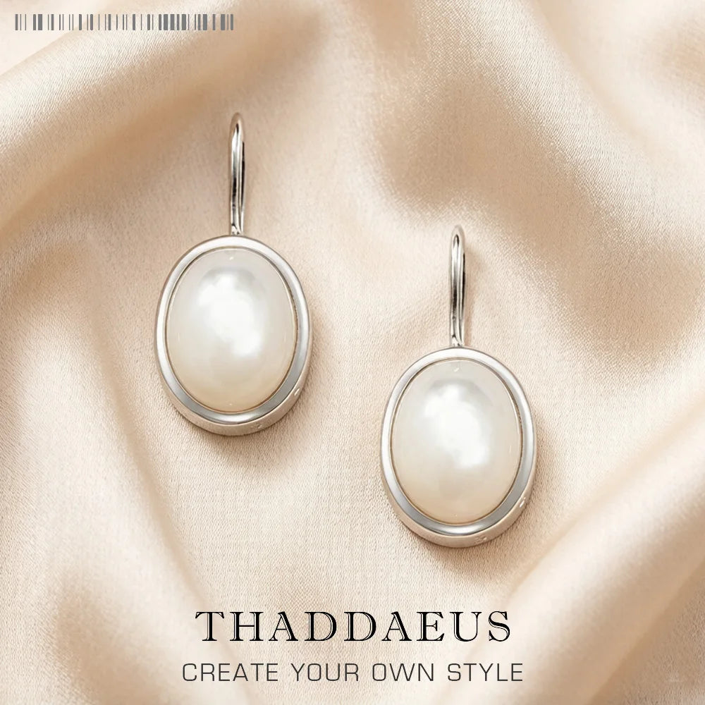 Oval Drop Earrings 925 Sterling Silver,Europe Style Gram Fine Jewerly For Women Gift Qme WHITE