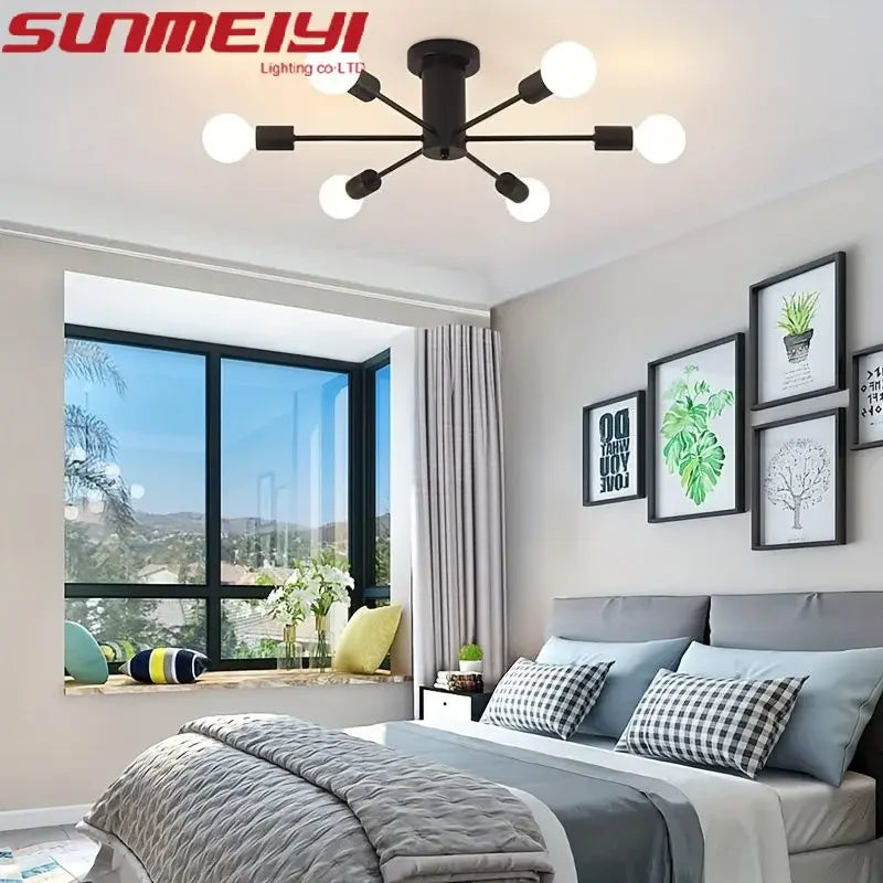 Nordic Minimalist Modern Atmosphere Living Room Dining Room Chandelier Bedroom Guest Room Iron Branch LED Ceiling Light Fixture Qme