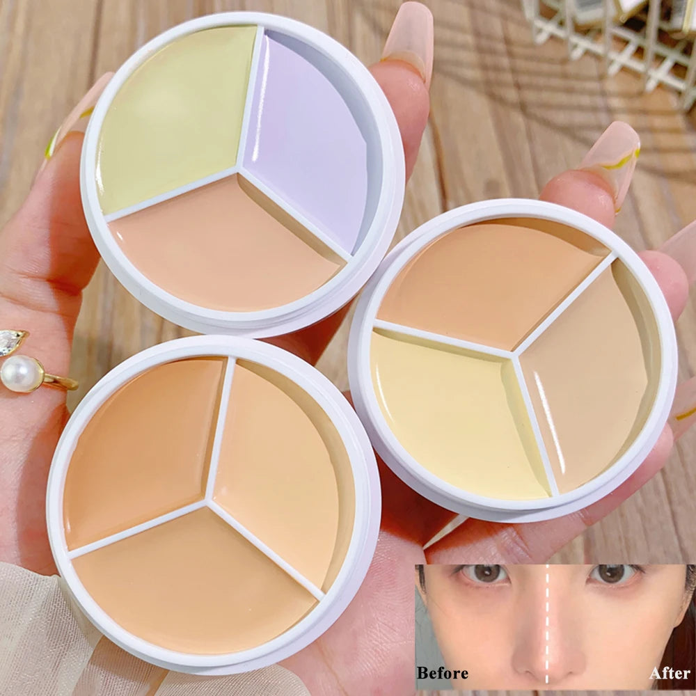 Lightweight Long-lasting Three-color Concealer Cream Cover Facial Qme