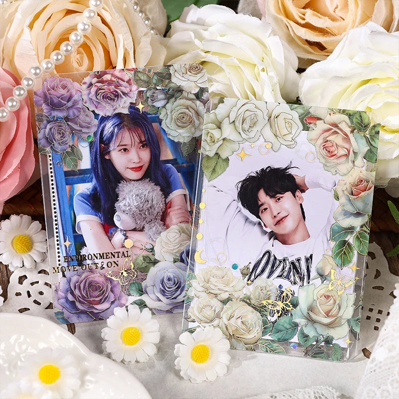 4pcs/pack Large size Aesthetic Flowers PET Stickers Shell Light DIY Scrapbooking Decor Stationery Collage Junk Journal Supplies Qme