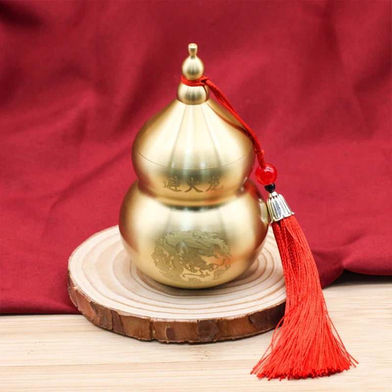 Feng Shui Chinese Brass Wu Lou Gourd Treasure Statue Table Bookshelf Qme
