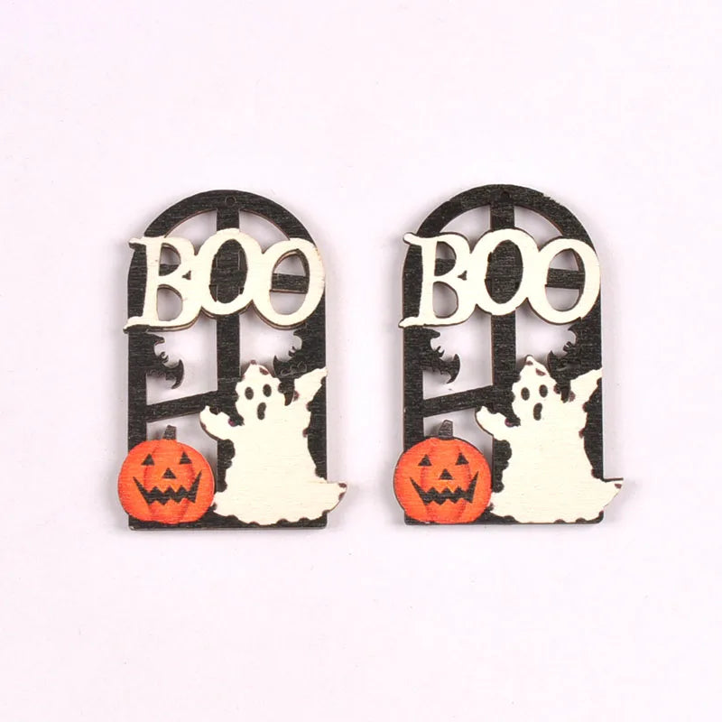 10pcs 18-60mm Creative Witch/Pumpkin/Bat Wooden Pendant Hanging Decortaions DIY Crafts Halloween Ornaments Party Decor Home Gift Qme 6
