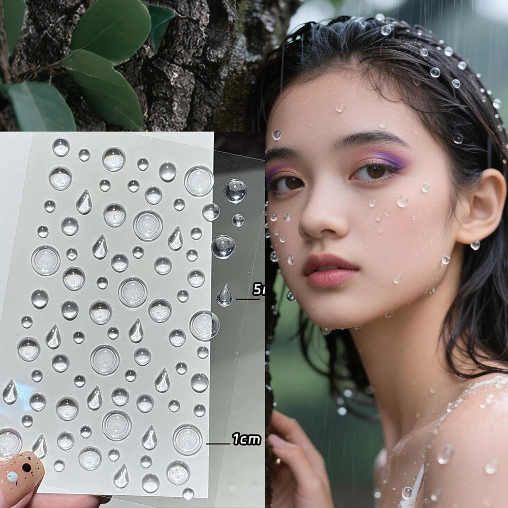 Multi Size Crystal Water Drop Stickers 3D Teardrop Clear Resin Glass Self Adhesive Makeup Tattoo Sticker for Party Stage Cosplay Qme Multi Size