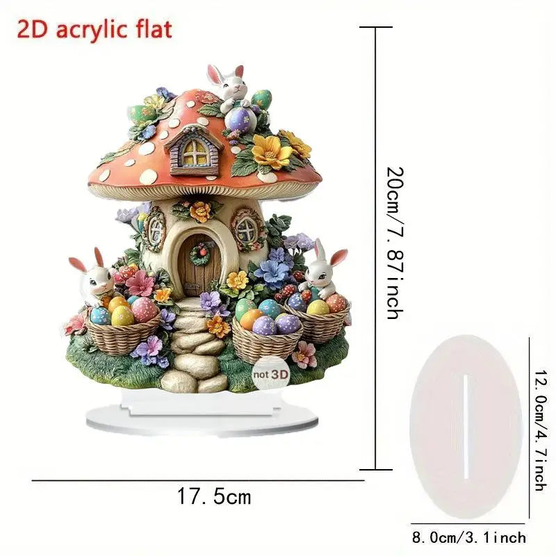 Cute Rabbit Desktop Ornament Easter Egg Shaped Cottage Acrylic 2D Flat Qme A5