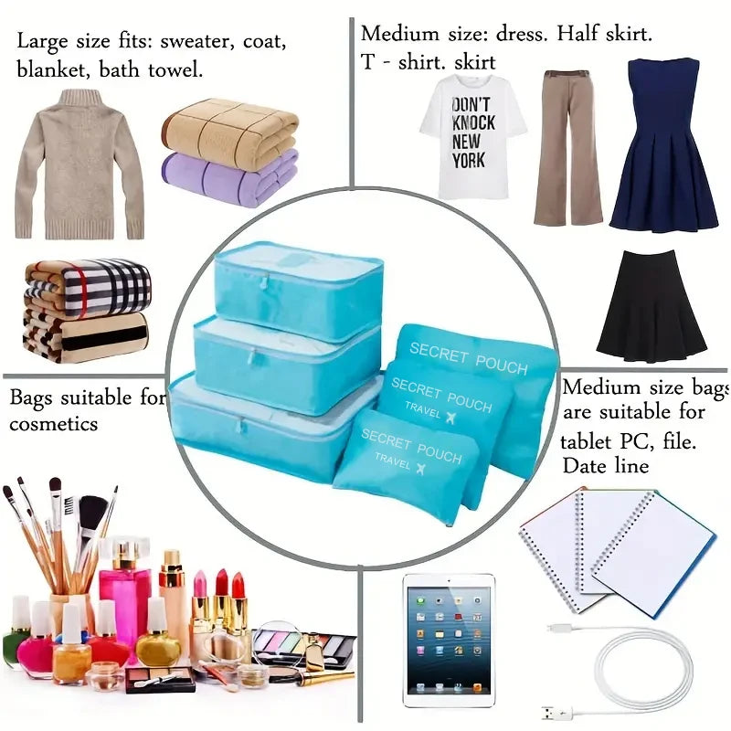 Portable Travel Organizer Storage Bags Set Suitcase Packing Cubes Set Cases Portable Luggage Clothes Shoe Tidy Pouch Folding Bag Qme
