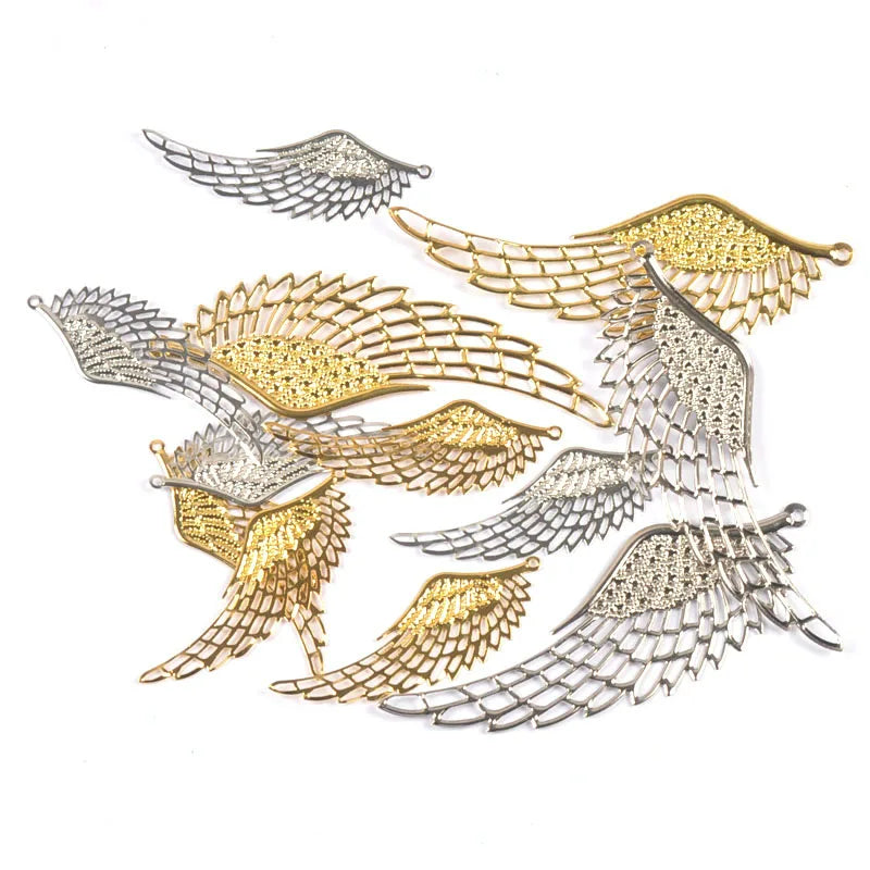 10Pcs Angel Wings Filigree Wraps Connectors For Making DIY Jewelry Accessories Findings Metal Crafts Scrapbook Home Decor yk0907 Qme