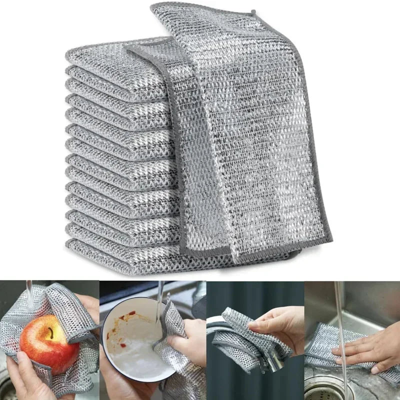 Rags for Kitchen Scrubber Wire Dishcloth Thickened Double-sided Metal Steel Cleaning Towel Pot Dish Washing Cloths Scouring Pads Qme