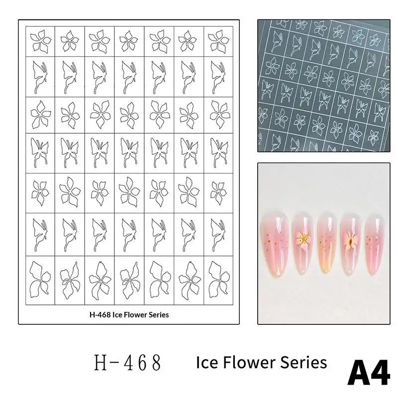 Flower Tulip Butterfly Pattern Hollow Out Nail Art Stickers Colorful Qme A4