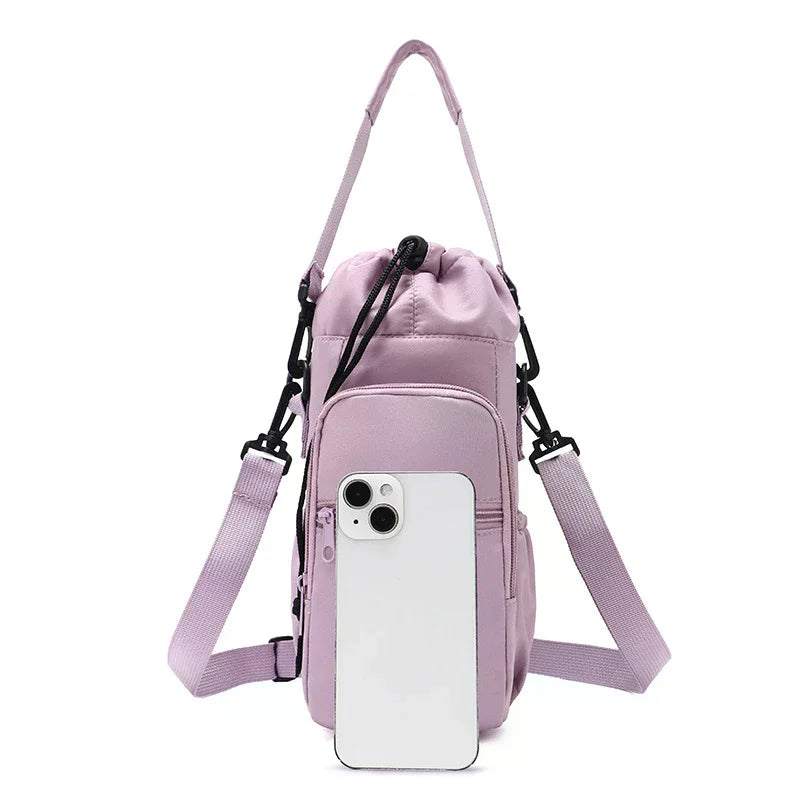Portable Water Bottle Bag With Adjustable Strap Thermal Mugs Insulated Protective Cover Phone Pocket Outdoor Sports Travel Bag Qme