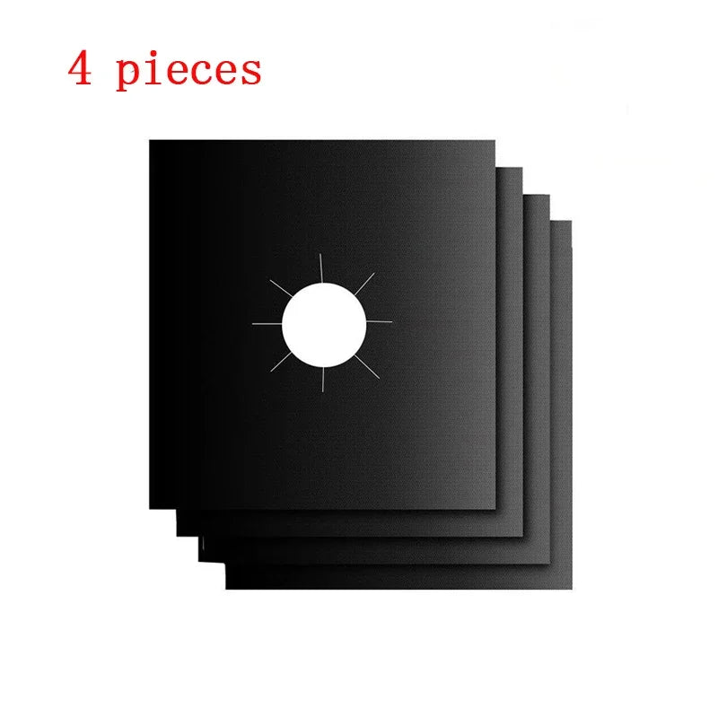 1 Reusable Gas Stove Protector Pad Non-stick Heat Resistant Washable Qme Black four pieces