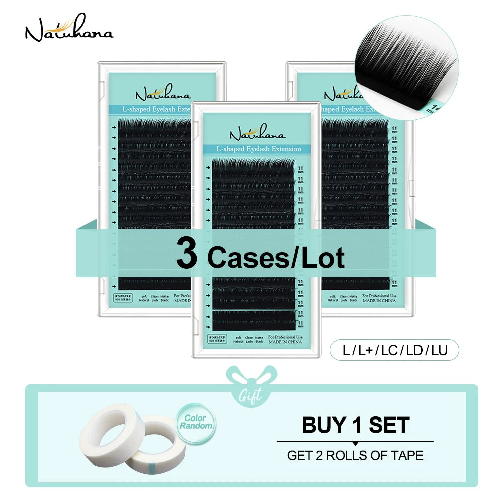 NATUHANA Wholesale 3Cases Lot 8 15Mixed L L+ LC LD LU Curl Matt Black Qme LD 0.07mm 8mm