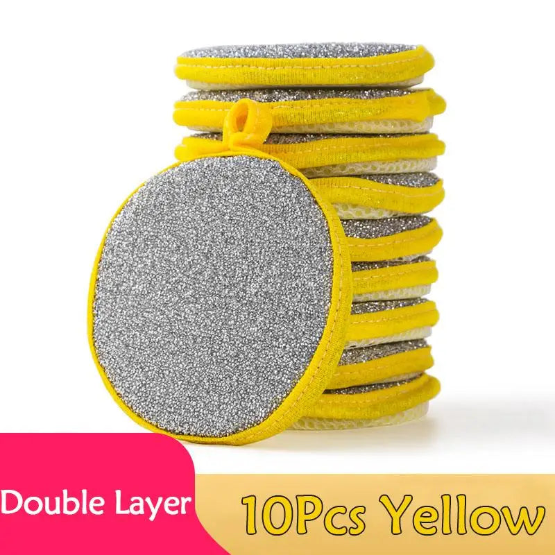 5 Double-sided Dishwashing Sponge Pot Scouring Pad Home Kitchen Qme 10Pcs Yellow