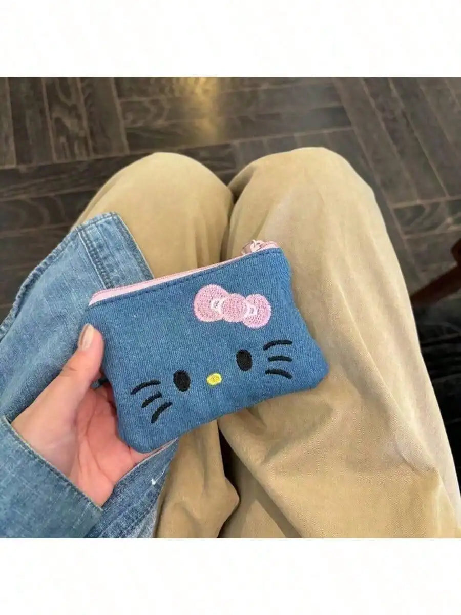 Pocket Wallet Stationery Supplies Lipstick Headphones Portable Bag Qme blue