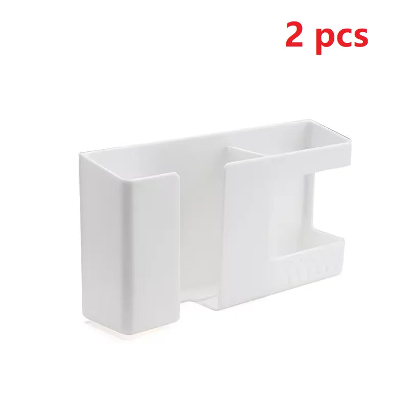 1PC Wall-Mounted Non-Punching Remote Control Storage Box Rack TV Air Conditioning Mobile Phone Charging Rac Qme 2PCS White